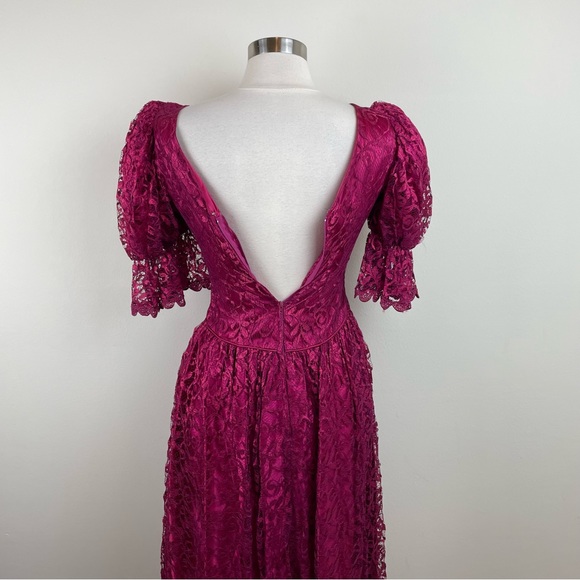 jcpenney Dresses Vintage Jcpenny Wine Red Pink Lace Floral Puff